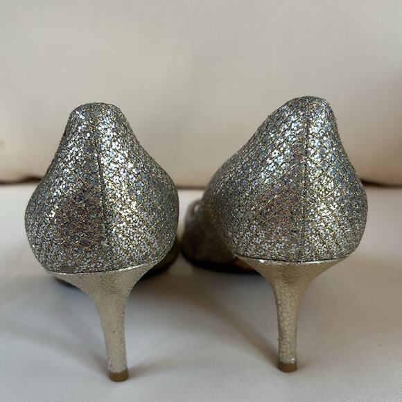 Jimmy Choo Isabel Glitter Peep Toe Pumps Shoes Size 7.5 US - Picture 4 of 12